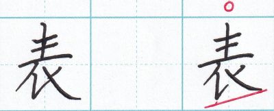 「表」の書き方 はらいは高い位置で終える