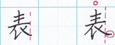 「表」右はらいを右に出す